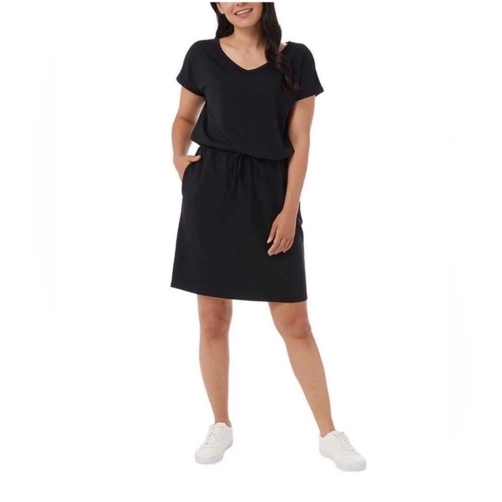 32 Degrees Cool Women’s V Neck Dress Short Sleeve Pockets Black Size Medium